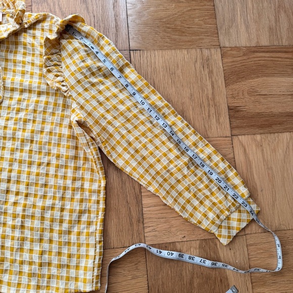 Lisa Says Gah! Yellow Blouse Ruffle Collar Button Down Checkered - Picture 7 of 7